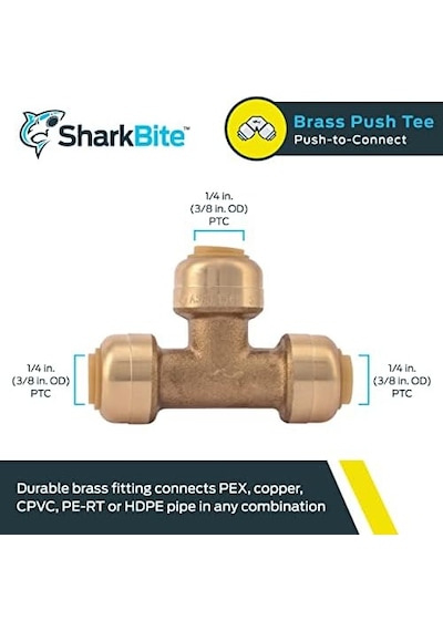 Sharkbite 1/4 İnç 3/8 İnç Od Tee, Pirinç Tesisat Bağlantısı Bağlantısı İçin İtin, Pex Boru, Bakır, Cpvc, Pe-rt, Hdpe, U358lfa