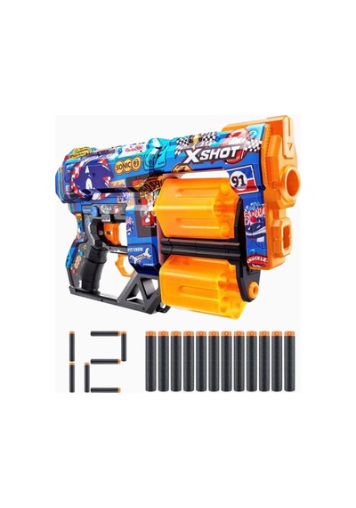 X Shot Zuru X-shot Skins Dread Sonic 12 Dart Kapasiteli Oyuncak Blaster Nerf, Oyuncak Tabanca Çok Renklli