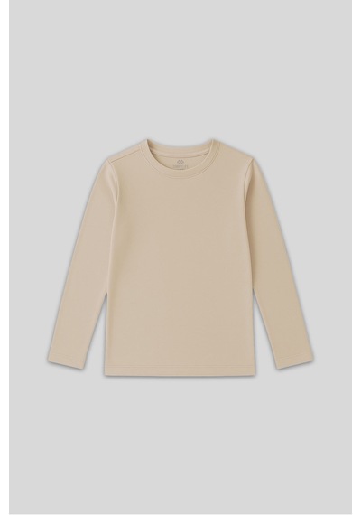 Bej O Yaka Standart Fit Basic Uzun Kollu Unisex Çocuk T-shirt - 11329 Bej
