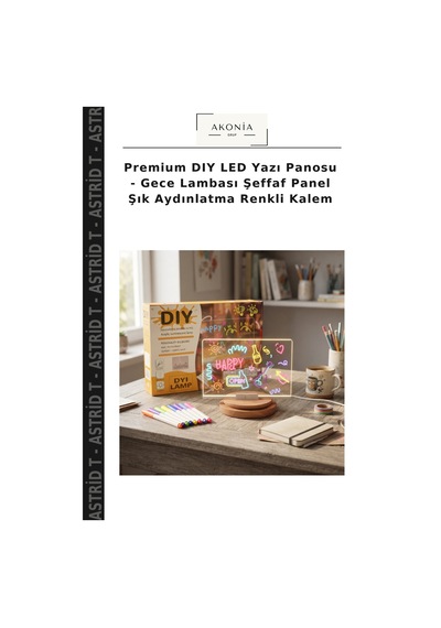 Premium Dıy Led Yazı Panosu - Gece Lambası Şeffaf Panel Şık Aydınlatma Renkli Kalem Çok Renkli