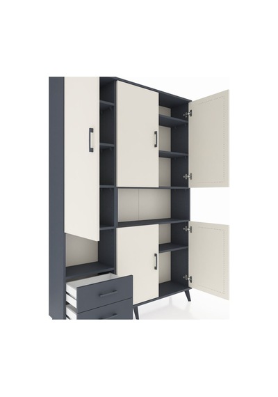 Arges Dolap 10 Raflı 2 Çekmeceli 5 Kapaklı 132x30x195 Antrasit-aytaşı/antrasit Aytası/antrasıt
