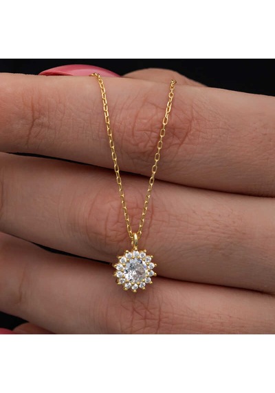 925 Ayar Gümüş Gold Minimal Yuvarlak Anturaj Kadın Kolye Gri