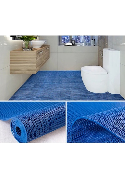 New Banyo Duş Havuz Zincir Mat Paspas Kaydırmaz Pvc Paspas / Mavi / Ebat: 90 Cm X 1 Mt Mavi
