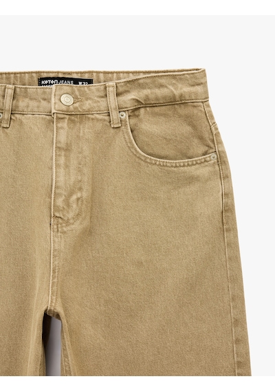 Koton Pamuklu Bol Normal Bel Oversize Baggy Jean Pantolon Deve Tüyü 7wam40137nd Taba