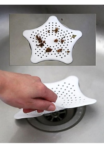 3 Adet Beyaz Deniz Yıldızı Lavabo Süzgeci, Lavabo Tıkacı, Silikon Süzgeç Beyaz