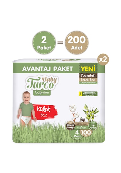Baby Turco Doğadan Süper Avantaj Paketi Pofuduk Külot Bez 4 Numara Maxi 200 Adet