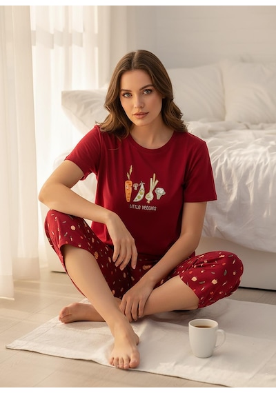 Mihra Kadın %100 Pamuk Bisiklet Yaka Kısa Kol Kapri Pijama Takımı 90787kk - 1 Adet Kırmızı Mihra Kadın %100 Pamuk Bisiklet Yaka Kısa Kol Kapri Pijama Takımı 90787kk - 1 Adet Kırmızı