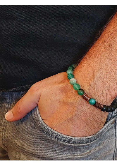 Yeşil Akik & Oniks Taşı 8mm Unisex Tasarım Bileklik Hawaii Model Çok Renkli