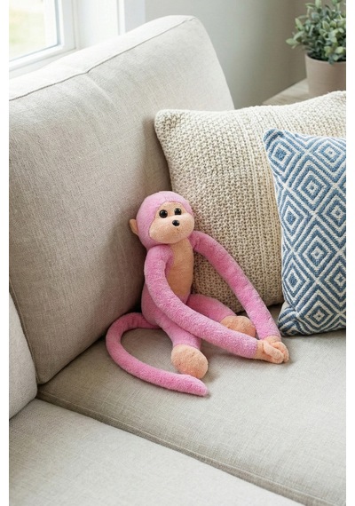 Elleri Yapışan Oyun Ve Uyku Arkadaşı Peluş Maymun Pembe Pembe