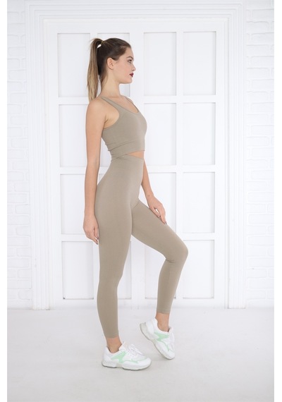 Escetic Kadın Spor Midstone Toparlayıcı, Yüksek Bel Fitnes Bra Şort-tayt Takım-4313 - S