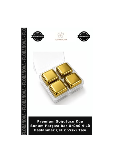 Premium Soğutucu Küp Sunum Parçası Bar Ürünü 4'lü Paslanmaz Çelik Viski Taşı