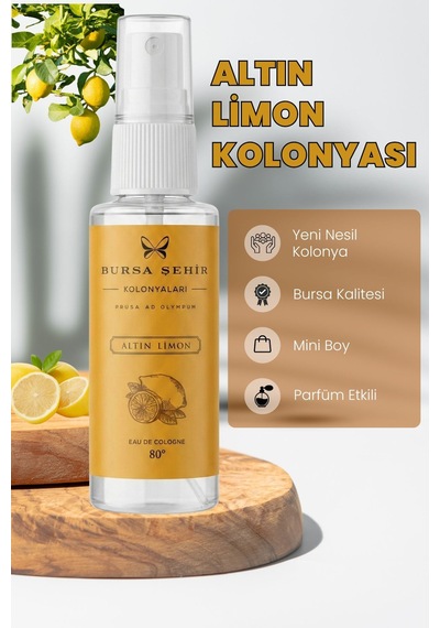 Bursa Şehir Kolonyaları, Altın Limon Kolonyası, 45 Ml, Sprey, Cep Boy, 80