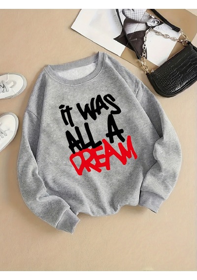 Startmore Startmorekadınlar Rahat Rahat Kazak Oldu Bir Rüya Baskılar Kazak Moda Sıcak Giyim Gevşek Crewneck Pola Gri