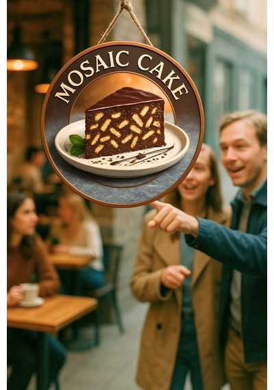 Mozaik Kek Temalı İpli Ahşap Kapı Duvar Süsü, Pastane, Tatlı Dükkanı, Cafe Tablo Dekoru