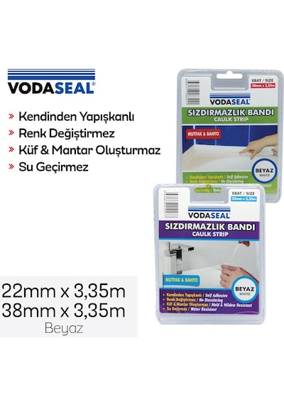 Vodaseal Küvet Kenar Sızdırmazlık Bandı Beyaz 38Mm-3.35M