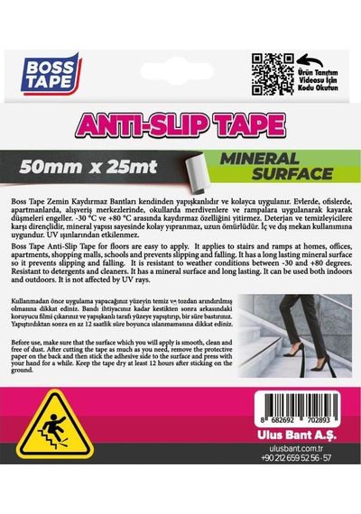 Bosstape Zemin Merdiven Kaydırmaz Bant 50mmx25mt Siyah