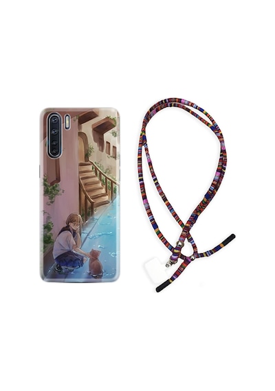 Oppo A91 Kılıf Rasta Boyun Askılı Cat And Girl 1808