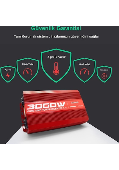 Kobb Kbn3000 12V-220V 3000Watt Tam Sinüs Dönüştürücü İnvertör