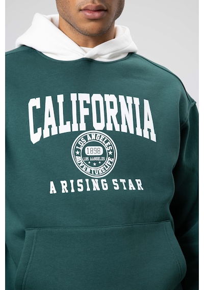 Vamos Çift Renk Baskılı Oversize Sweatshirt Nefti Yeşil