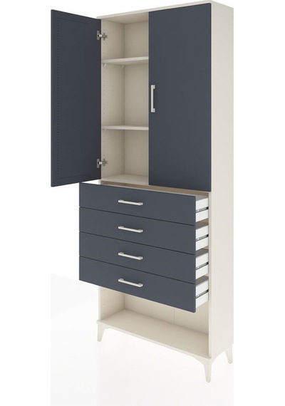 Arges Dolap 3 Raflı 4 Çekmeceli 2 Kapaklı 88x30x221 Aytaşı-antrasit Aytası