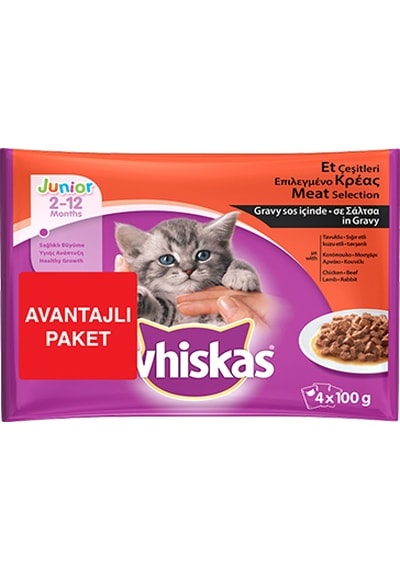 Whiskas Pouch Multipack Yavru Kedi Etli Konserve Mama Çeşitleri 4 x 100 G
