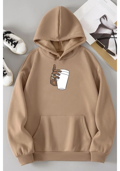 Dont Tupac Coffee Baskı Sweatshirt Bej