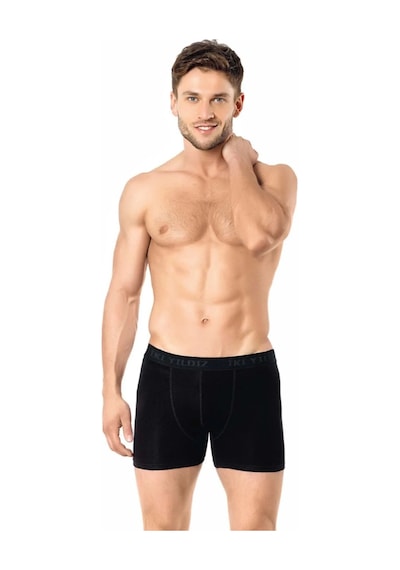 İki Yıldız Erkek Likralı Pamuk Penye Boxer 3'lü Paket 12020 Siyah