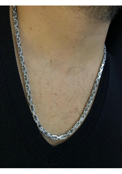 4.5mm Kral Erkek Çelik Beyaz Kolye Işıklı Kutuda Sevgiliye Eşe Babaya Kolye Beyaz