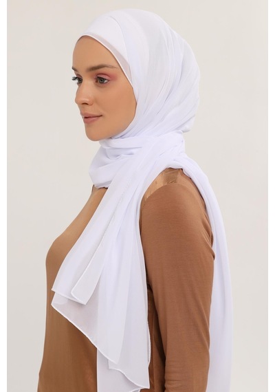 Altobeh Hazır Lüks Pratik Hijablı Şifon Şal Beyaz