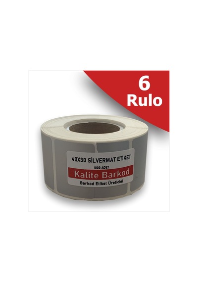 40x30 Silvermat Etiket | 6 Rulo Metalize Demirbaş Barkod Etiekti