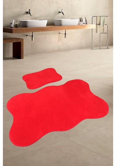 Anatolia 2'li Kırmızı 80x140 + 50x70 Cm Büyük Ebat Banyo Paspası Kırmızı