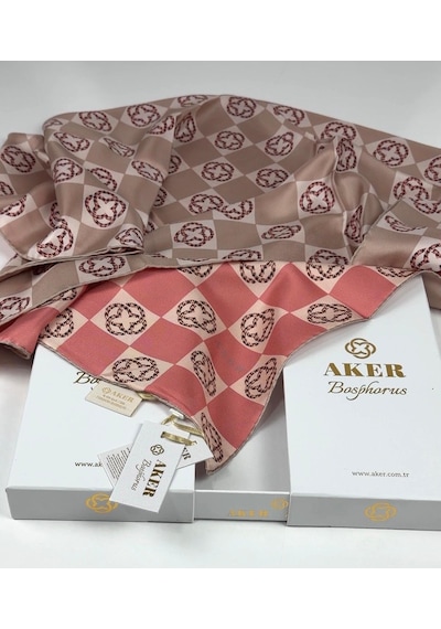 Aker Bosphorus Çift Taraflı İpek Twill Eşarp 89147112 Vizon-nar