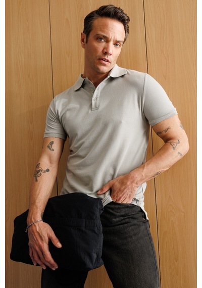 Genius Store Erkek Çekmeyen Pamuklu Kumaş Regular Fit Standart Kesim Polo Yaka Tişört Poloyaka-t-shırt1 Gri
