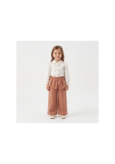 Ministok Miss Ladies Fiyonk Nakışlu Gömlek Pantolon 2 Li Takım Kahverengi