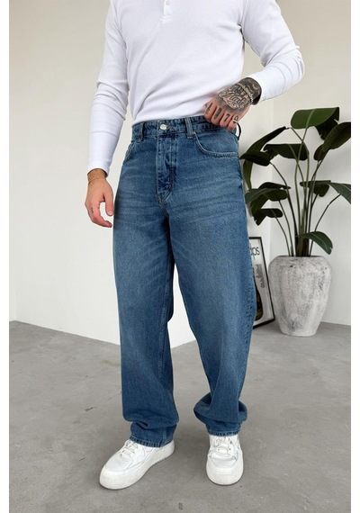 Dokulu Mavi Soft Degrade Basic Regular Pantolon Dokulu Mavi