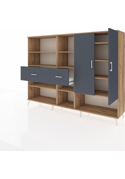 Hyperion Dolap 10 Raflı 2 Çekmeceli 2 Kapaklı 220x44x163 Çam-antr Çam-antrasit
