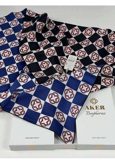 Aker Bosphorus Çift Taraflı İpek Twill Eşarp 89147112 Lacivert - Siyah