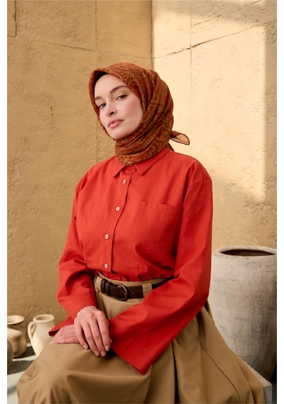 Silk Home Soft Eşarp 73099-26 Olive, Kiremit, Oksit Kahve
