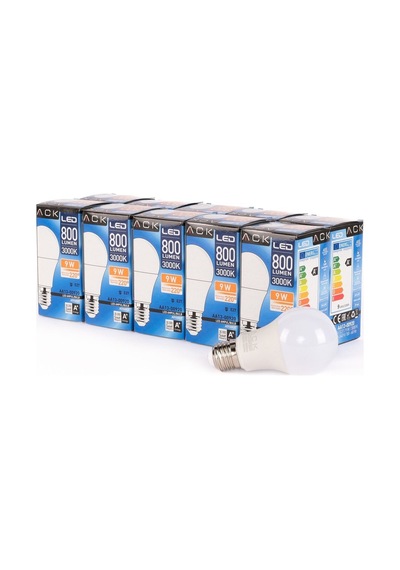 9w 10'lu Paket A60 Led Ampul 3000k Gün Işığı 800lm E27