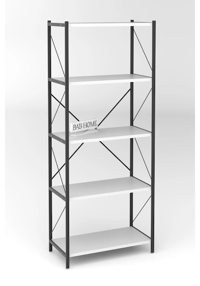 Dekoratif 5 Raflı Metal Kitaplık Dosya Kitap Rafı Ofis Rafı Beyaz