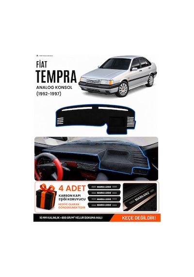 Fıat Tempra 1992-1997 Analog Konsol Uyumlu Torpido Örtüsü, Torpido Kılıfı - Siyah-mavi - Fı020