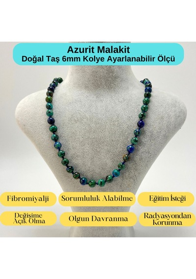Yıldız Doğal Taş Azurit Malakit Doğal Taş 6 MM Makrome Kolye 45 CM - 55 CM Ayarlanabilir Lacivert