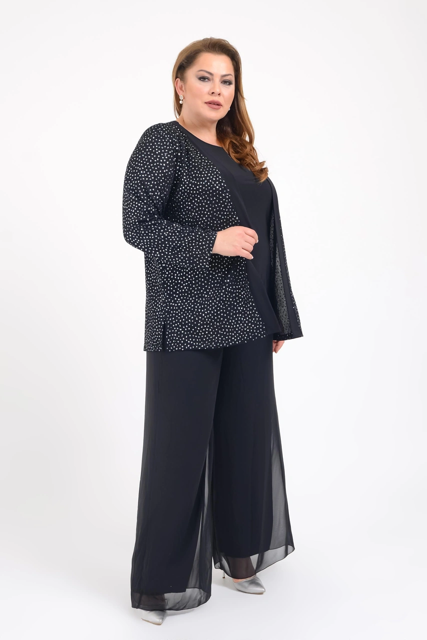 Lilas Xxl Büyük Beden Gümüş Renkli İkili Takım Abiye Bluz Gümüş