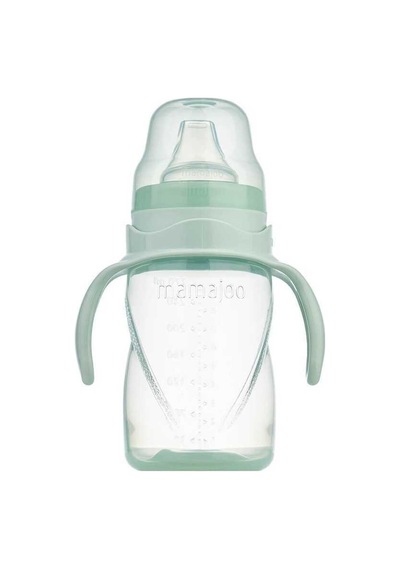 Mamajoo Kulplu Eğitici Bardak 270 ML & İkili Beslenme Kaşığı Açık Yeşil