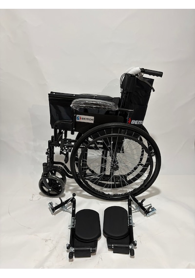 Bemor Manuel Tekerlekli Sandalye Katlanabilir Refakatçi Frenli Sökülebilir Ayaklı Emniyet Kemerli Hasta & Engelli 100 Kg