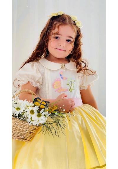 H L Y Karol Tasarım Sarı Kız Bebek Elbisesi,doğum Günü Elbisesi, Fotoğraf Çekim Elbisesi,0-12 Yaşa Uygun Sarı