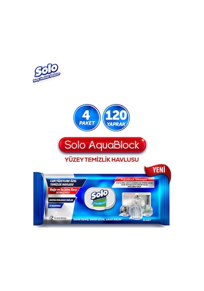 Solo Aquablock Yüzey Temizlik Havlusu 4'lü 120 Yaprak