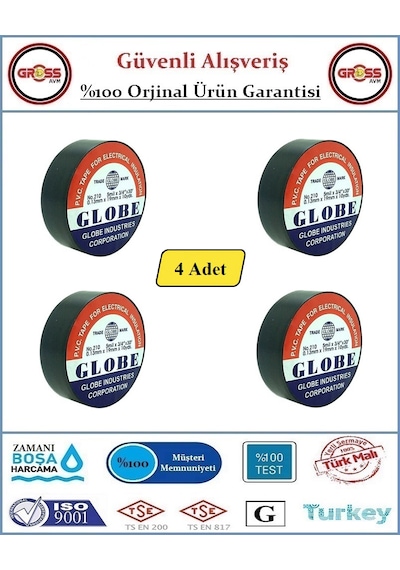 Globe Elektrik Bantı - 19mm Siyah - 4 Adet