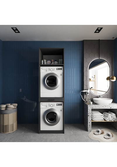 Piramit Çamaşır Ve Kurutma Makinesi Dolabı Banyo Dolabı Füme Antrasit - Füme Piramit Çamaşır Ve Kurutma Makinesi Dolabı Banyo Dolabı Füme Antrasit - Füme