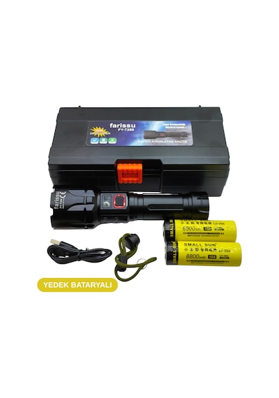 Fy-t288 50w 5000 Lümen Ultra Parlak Şarjlı El Feneri Yedek Bataryalı 1.5 Km Menzilli Powerbank Özellikli Siyah